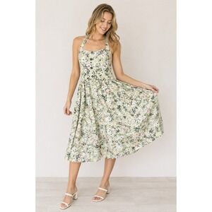 Reitmans Linen Floral Midi‎ Sundress Smocked Sz XL Boho Milk Maid Resort Beachy